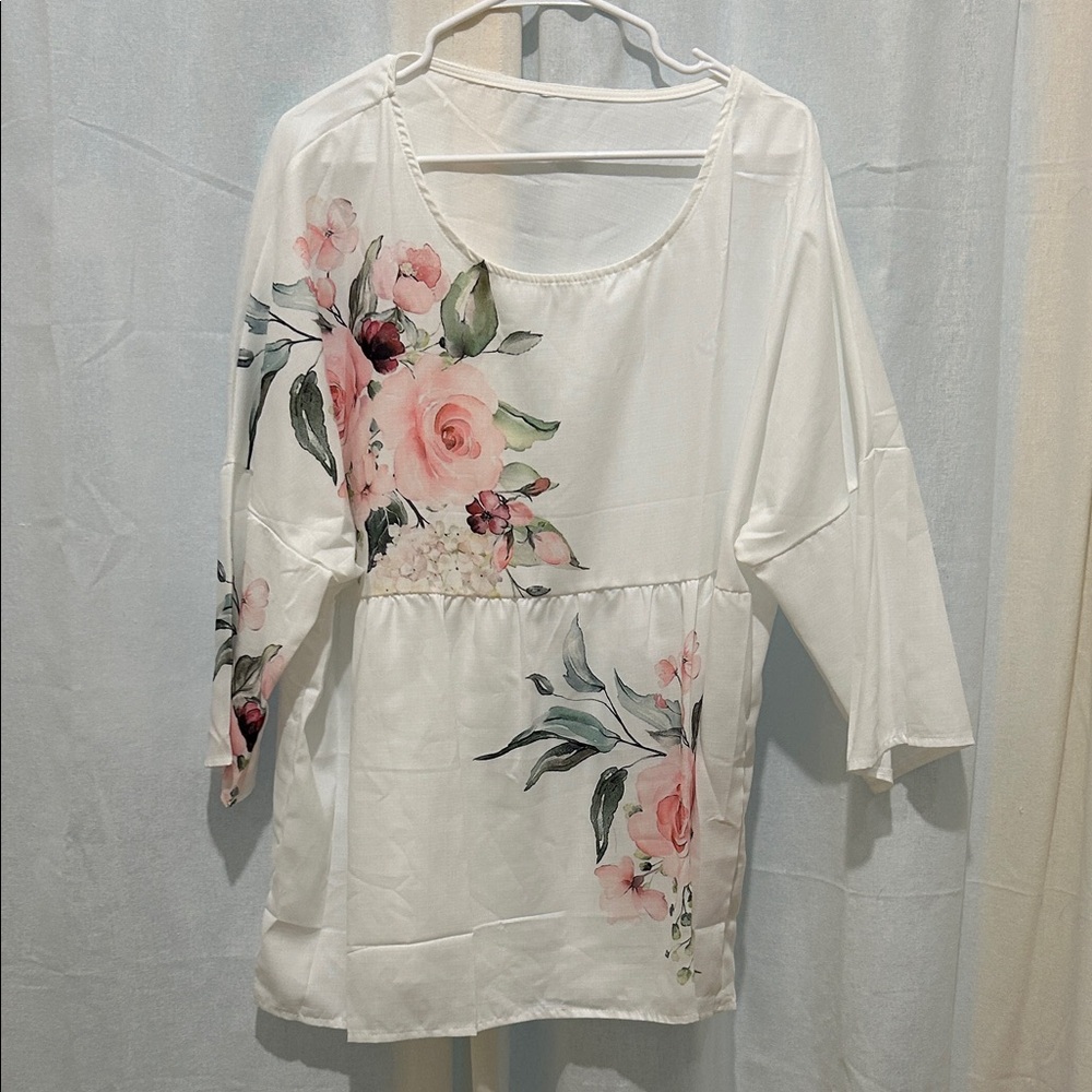 Floral Print White Tunic Top